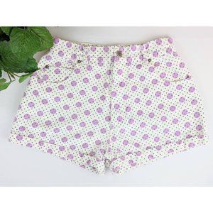 Women's High Waist 80s Vintage Mom Denim Jean Shorts Purple Polka Dot Bonjour
